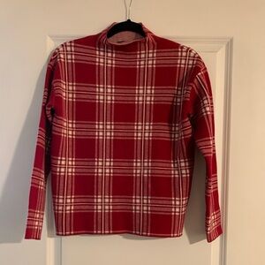 Tahari Red Plaid Long Sleeve Top